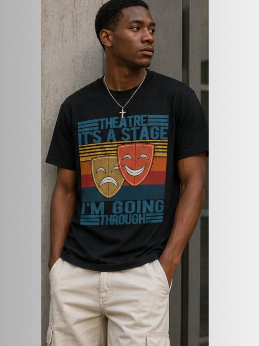 Theatre Its A Stage Im Going Through Shirt Mens M Retro Drama Masks Tee
